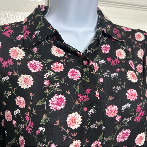 Elie Tahari Womens Size Small Black Floral Blouse Button Front Top Office Work - Picture 6 of 13